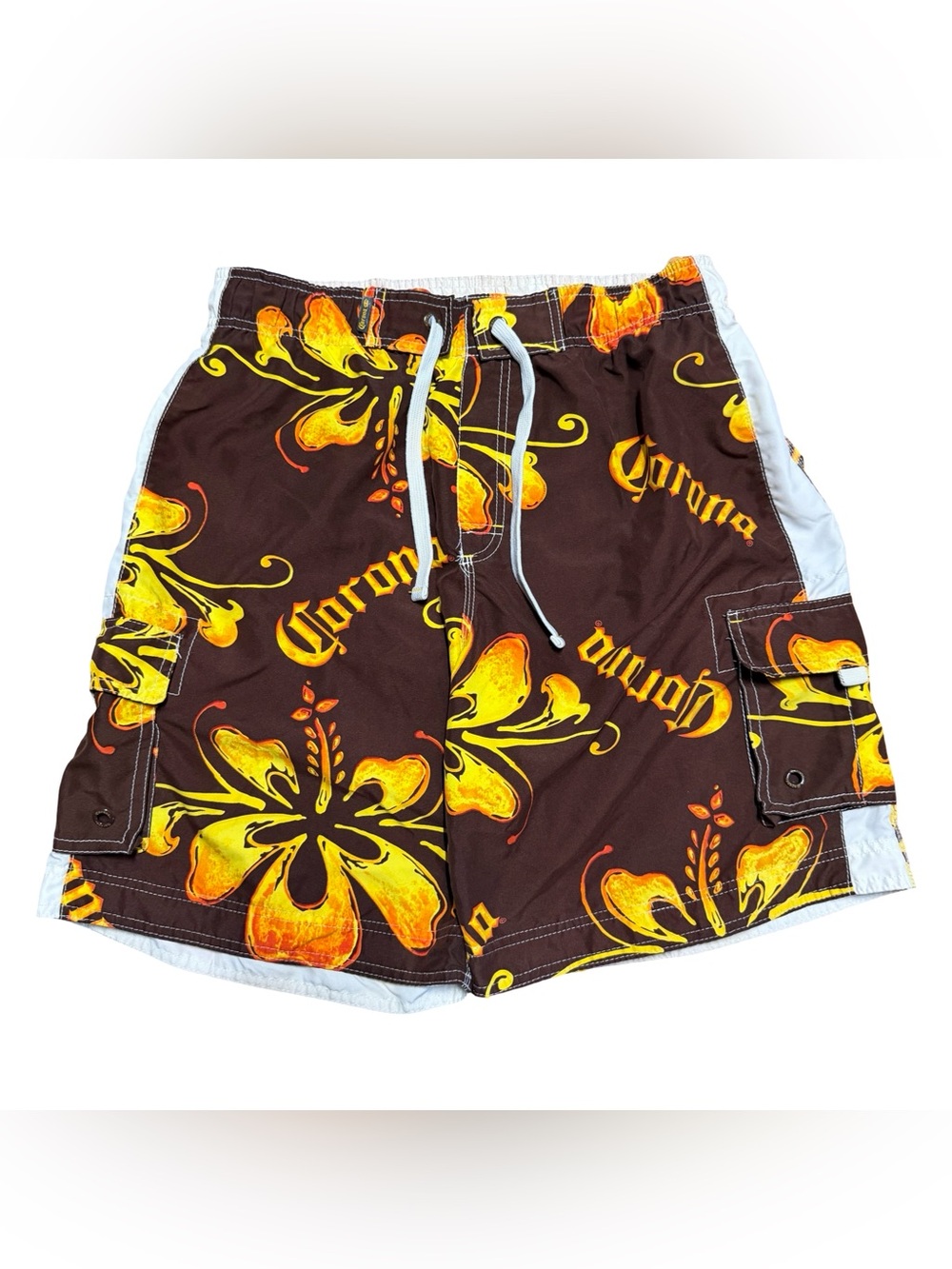 Mens Y2K Corona Extra All Over Print Beer Promo Brown Board Shorts Size M